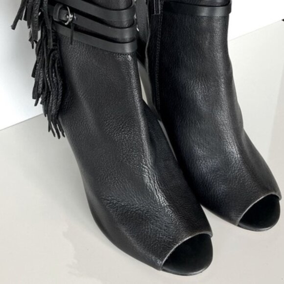 Rebecca Minkoff Black Fringe Stevie Peep Toe Wedge Booties Size 10 - Picture 10 of 15